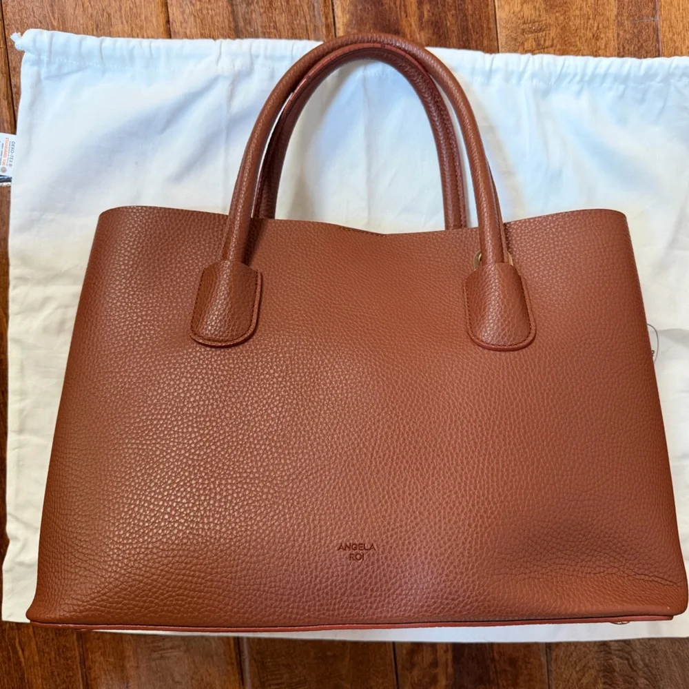 Angela Roi Cher Tote Bag Purse Brown Vegan Leather Plus Strap, Dust Bag & Tassel